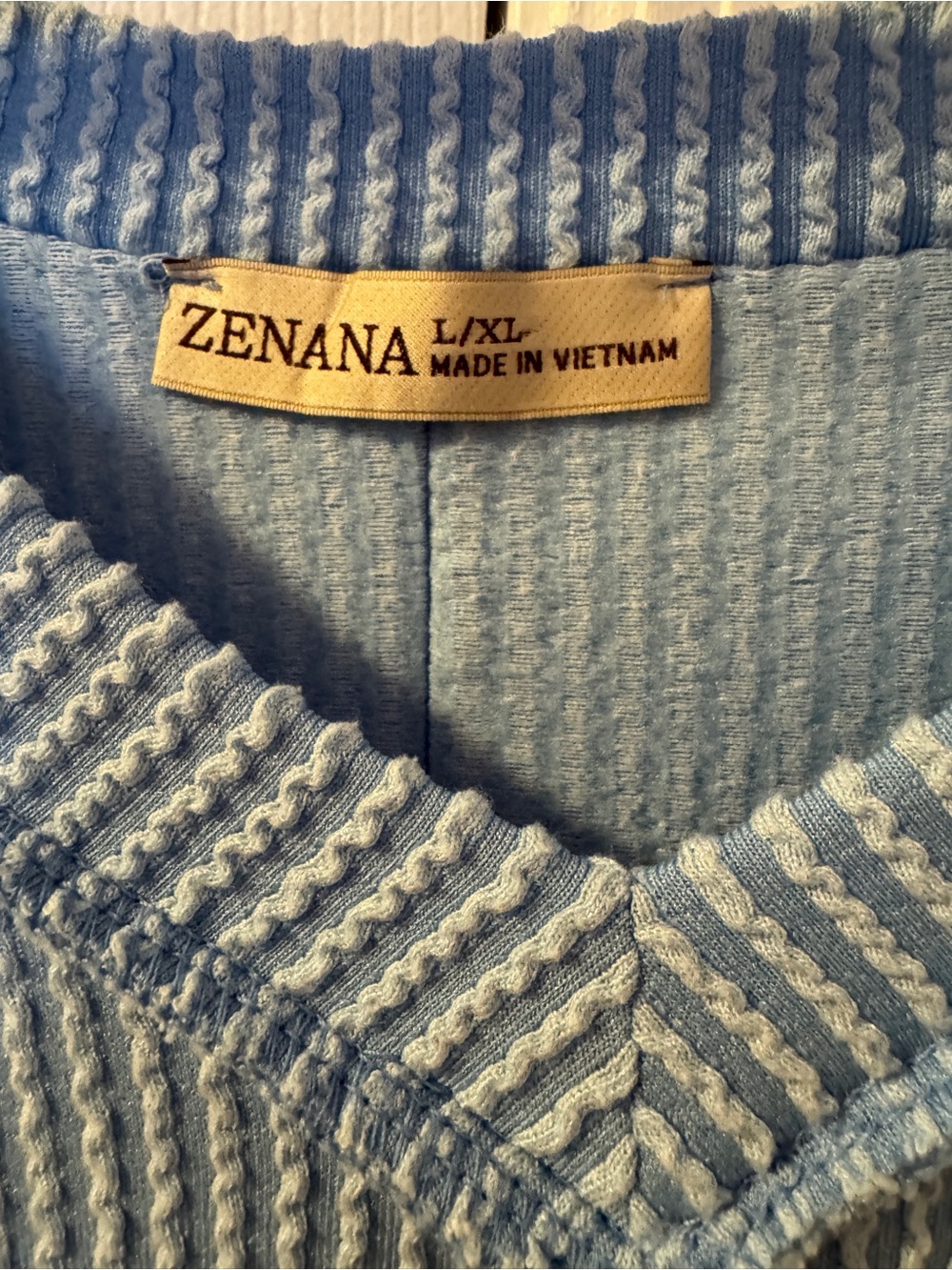 Boutique- Zenana Outfitters Light Blue V-Neck Textured Knit Top - Picture 2 of 3